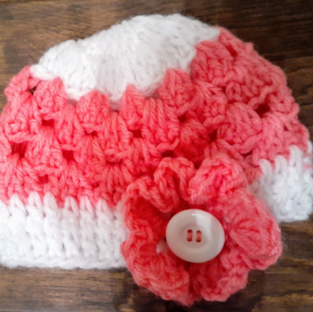Handmade crochet baby girls hat